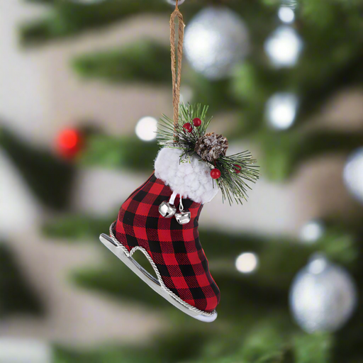 Large Buffalo Plaid Ice Skate Ornament