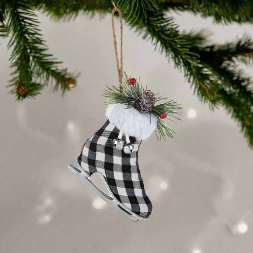 Large Checkered Plaid Ice Skate Ornament