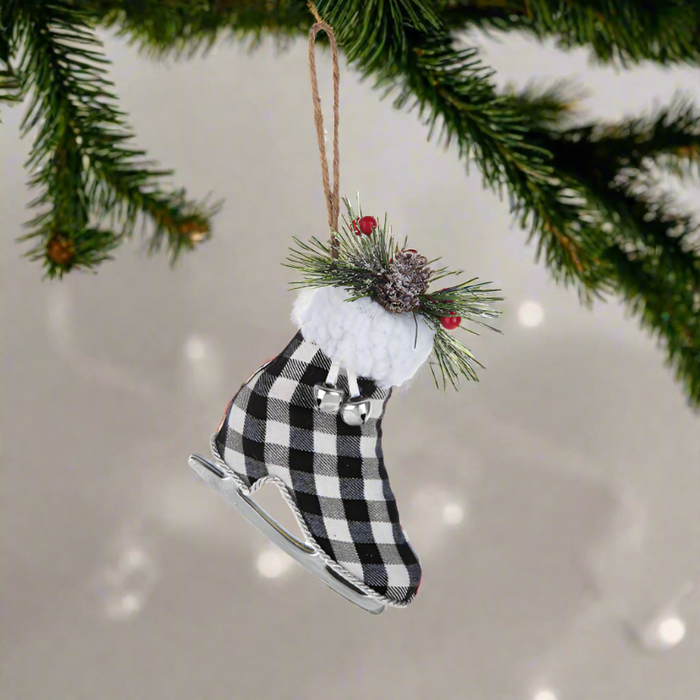 Large Checkered Plaid Ice Skate Ornament