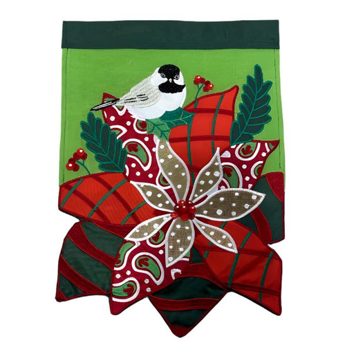 Poinsettia Burlap Applique Garden Flag