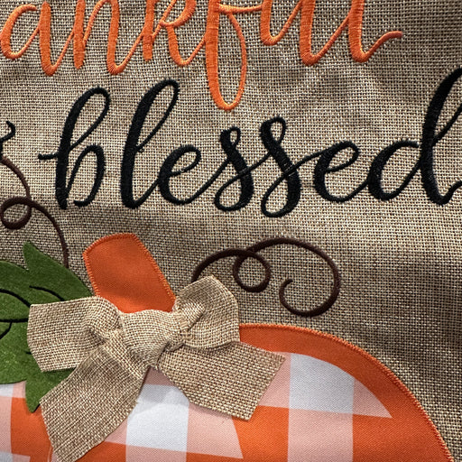 Thankful & Blessed Pumpkin Burlap Garden Flag