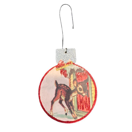 Believe Retro Christmas Deer Ornament