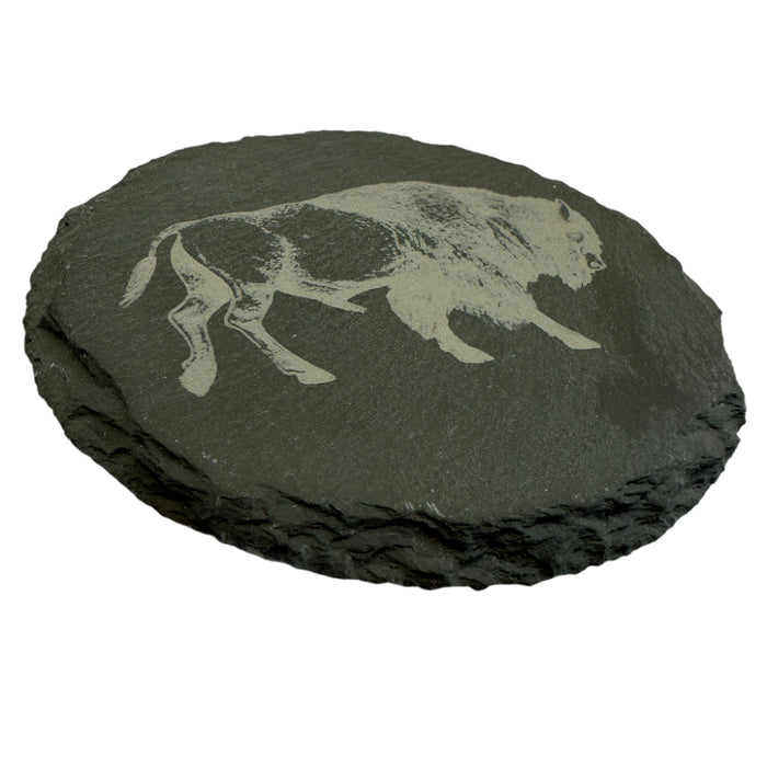 Realistic Standing Buffalo Round Slate Coaster