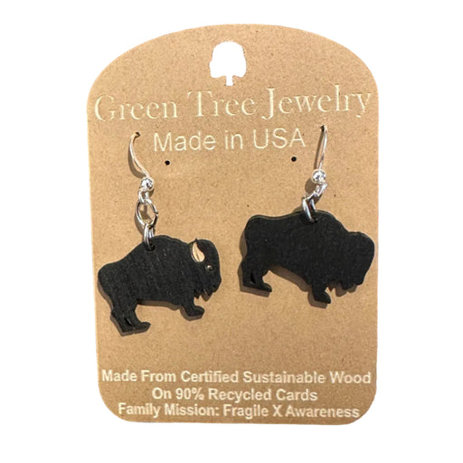 Buffalo Shaped Wood Earrings - Black