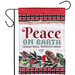 Christmas garden flag with 'Peace on Earth' text and plaid border