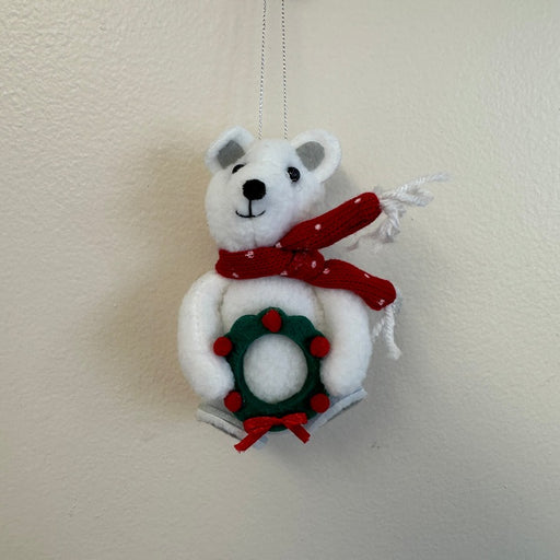 Wreath Plush Polar Bear Ornament