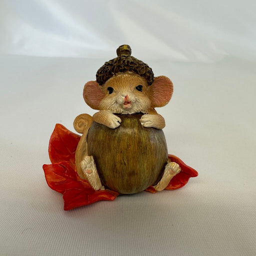 Sitting in Acorn Mouse Figurine