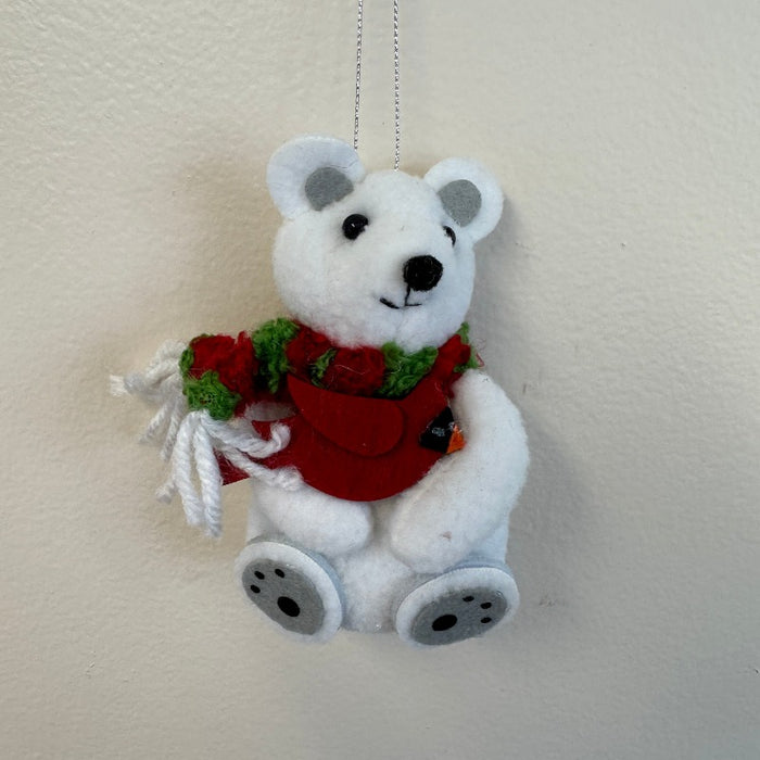 Cardinal Plush Polar Bear Ornament