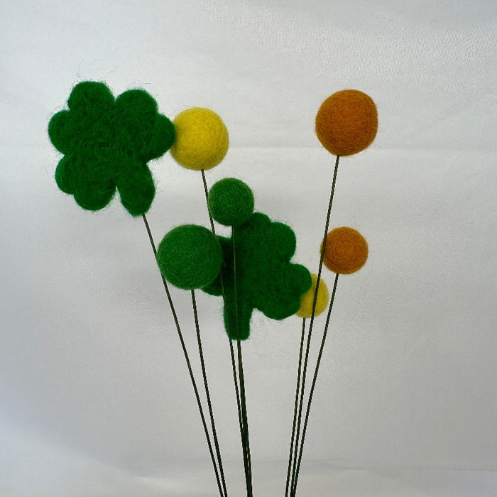 8 Stem Assorted Felted Shamrock and Ball Bouquet - Made in the USA