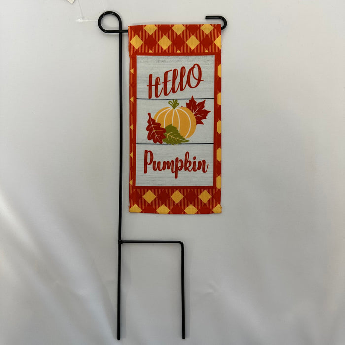 Hello Pumpkin Mini Garden Flag w/ Mini Stand