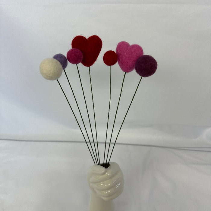 7 Stem Assorted Felted Heart and Ball Bouquet - Made in the USA
