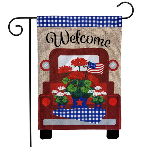 Red American Truck Burlap Garden Flag