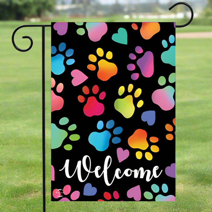 Rainbow Pawprints Garden Flag