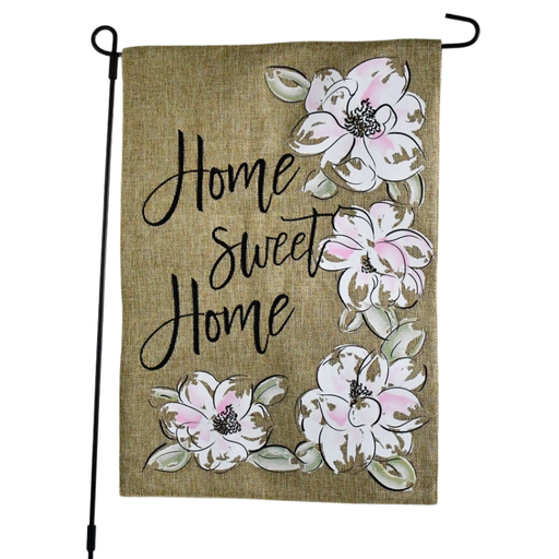Pink Magnolias Home Sweet Home Burlap Garden Flag