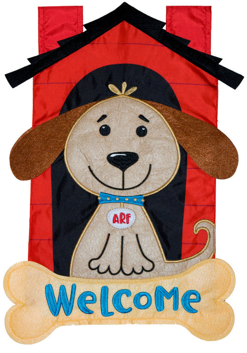 Welcome Doghouse Applique Garden Flag