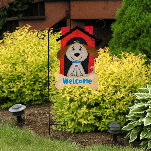 Welcome Doghouse Applique Garden Flag