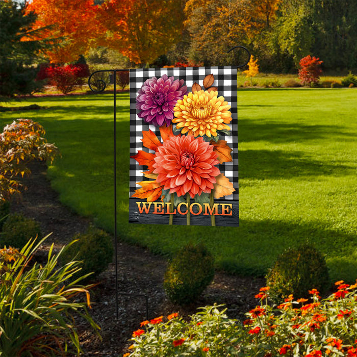 Checkered Mums Garden Flag