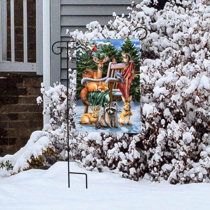 Snow Day Friends Winter Garden Flag