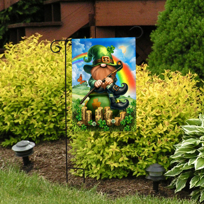 Lucky Irish Gnome Garden Flag