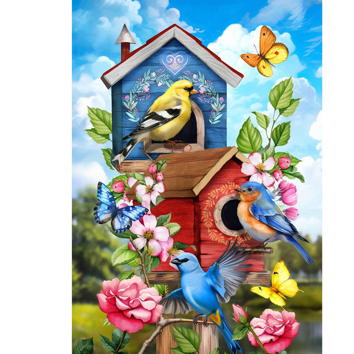 Floral Birdhouse Decorative Flag