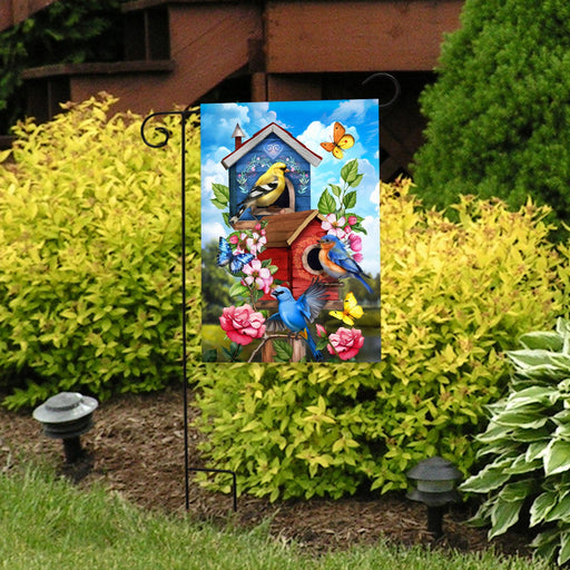 Floral Birdhouse Garden Flag