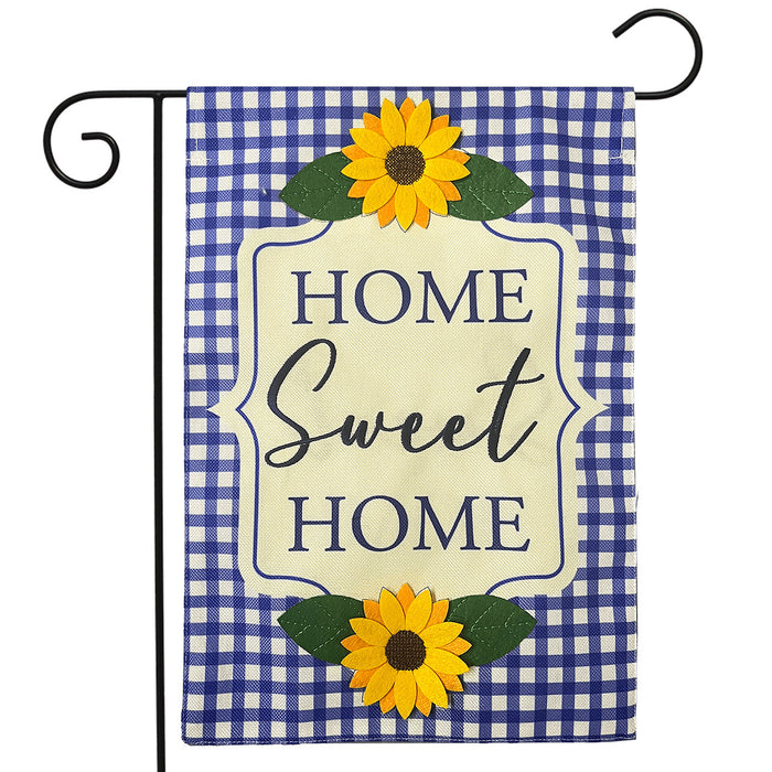 Blue Checkered Sunflowers Burlap Garden Flag