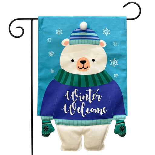 Welcome Winter Polar Bear Burlap Garden Flag