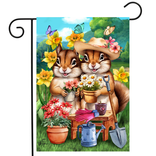 Springtime Chipmunks Garden Flag