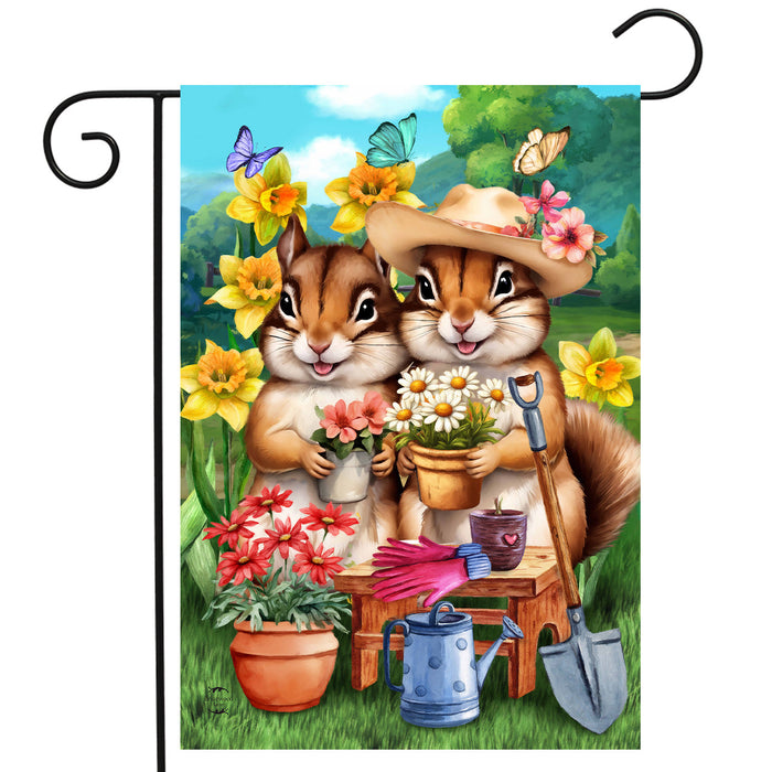 Springtime Chipmunks Garden Flag
