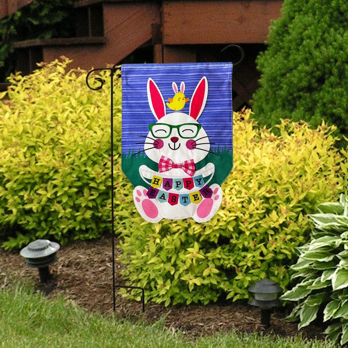 Happy Easter Bunny Burlap Garden Flag