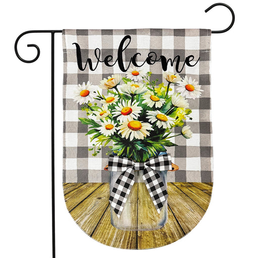 Welcome Farmhouse Jar Burlap Garden Flag