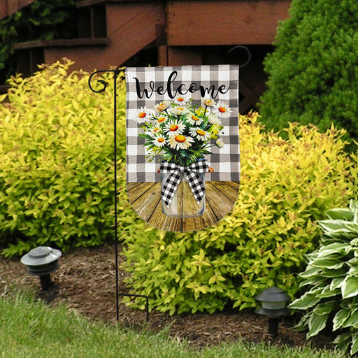 Welcome Farmhouse Jar Burlap Garden Flag