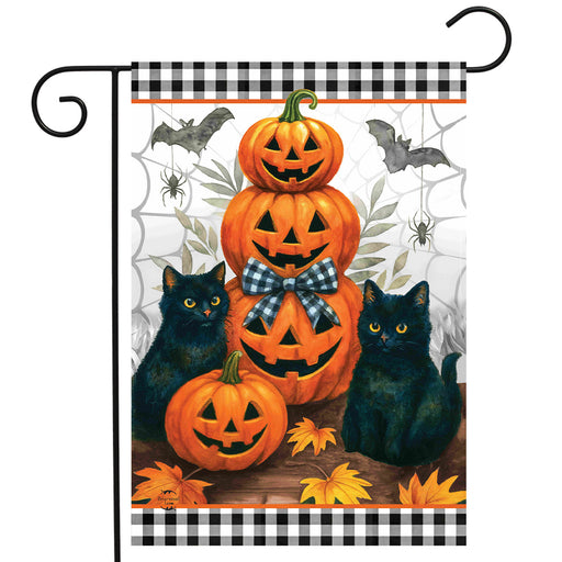 Black Cat Pumpkin Stack Garden Flag