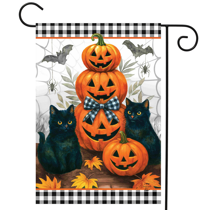 Black Cat Pumpkin Stack Garden Flag