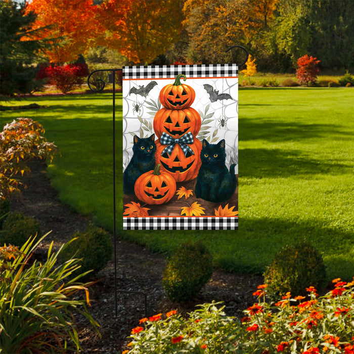 Black Cat Pumpkin Stack Garden Flag
