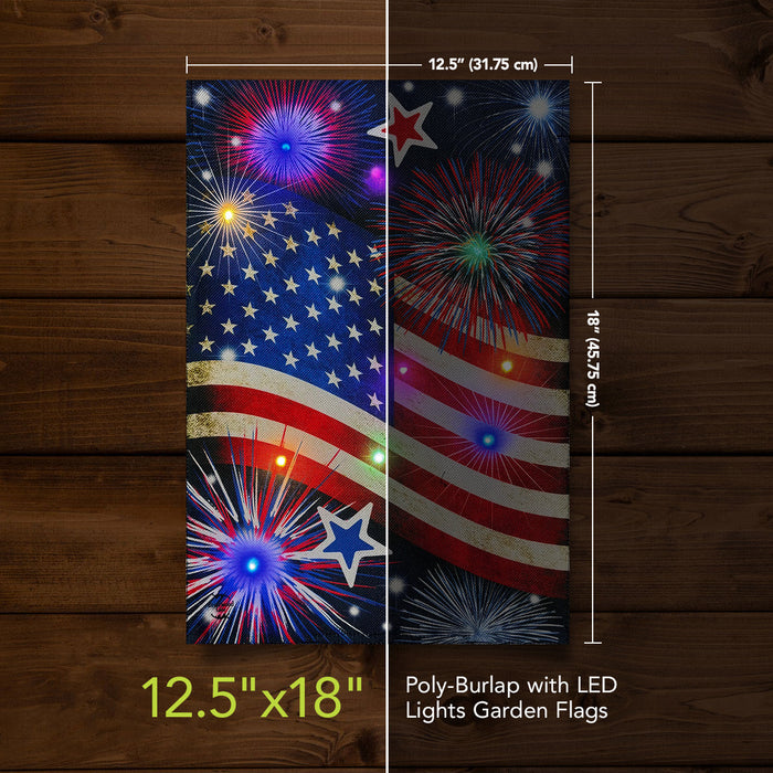 Stars and Stripes Patriotic Light Up LED Burlap Garden Flag
