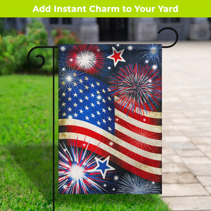 Stars and Stripes Patriotic Light Up LED Burlap Garden Flag