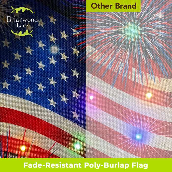 Stars and Stripes Patriotic Light Up LED Burlap Garden Flag