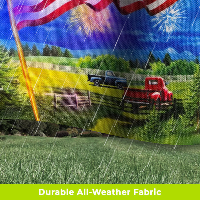 American Fireworks Light Up LED Burlap Garden Flag