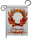 Decorative garden flag with autumn wreath and 'Welcome' text on a white background