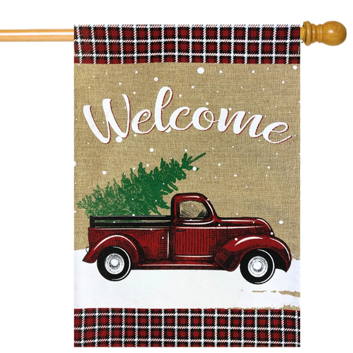 Winter Truck Burlap Banner Flag