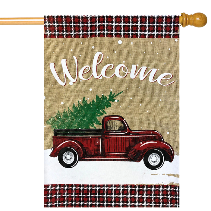 Winter Truck Burlap Banner Flag