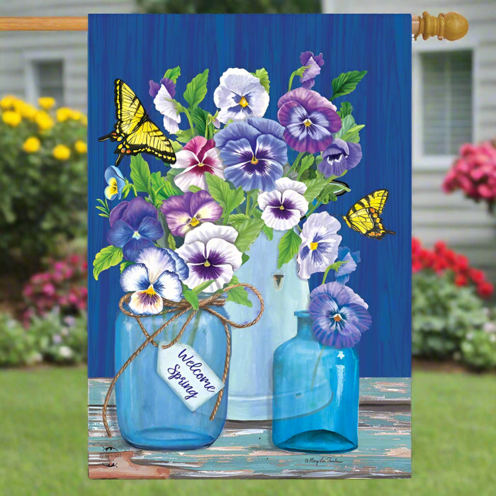 Butterflies and Pansies Banner Flag