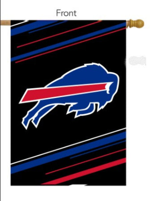 front of Go Bills Black Double-Sided Banner Flag