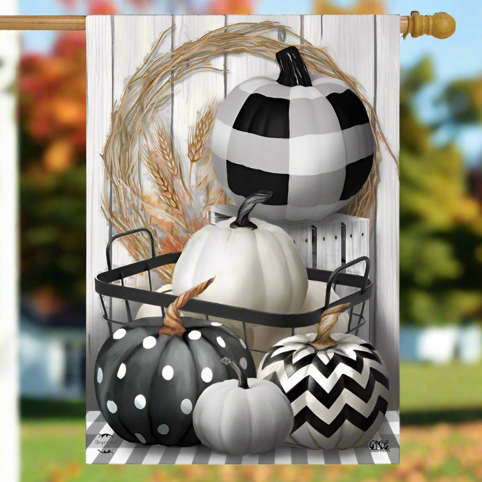 Black & White Pumpkins Banner Flag