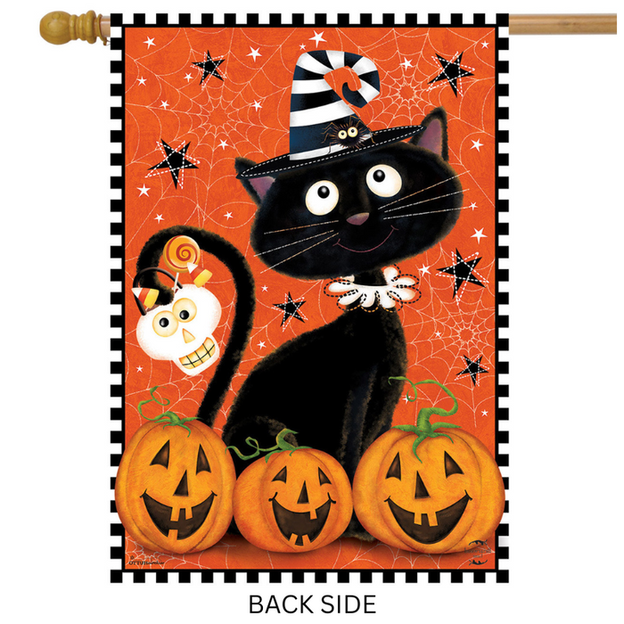 Black Kitty Halloween Banner Flag