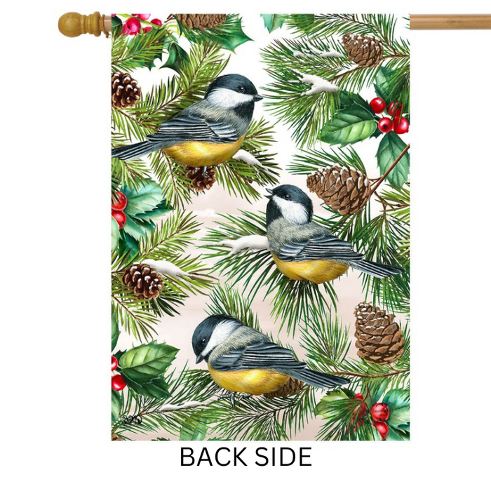 Winter Greens Chickadees Banner Flag