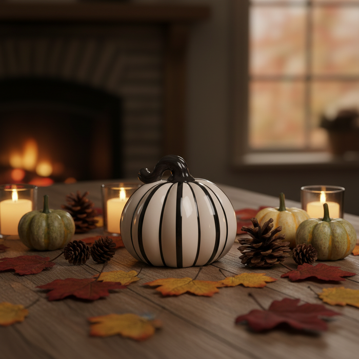 Black & White Striped Dolomite Pumpkin - Short