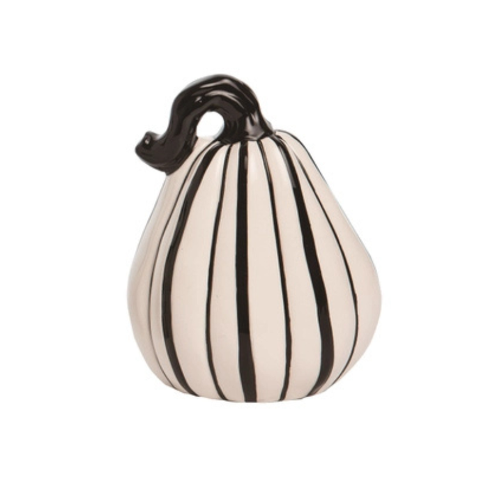 Black & White Striped Dolomite Pumpkin - Medium