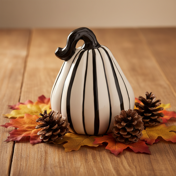 Black & White Striped Dolomite Pumpkin - Medium